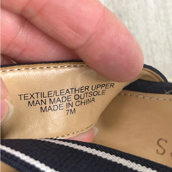 Talbots Women's 7 Navy Blue Stripe Lyndsay Espadrille Slip On Wedge Sandal - Picture 9 of 9